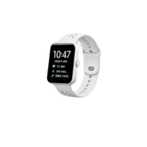 Bracelet connect&eacute; Harmony blanc affichant des donn&eacute;es de sant&eacute; sur &eacute;cran tactile